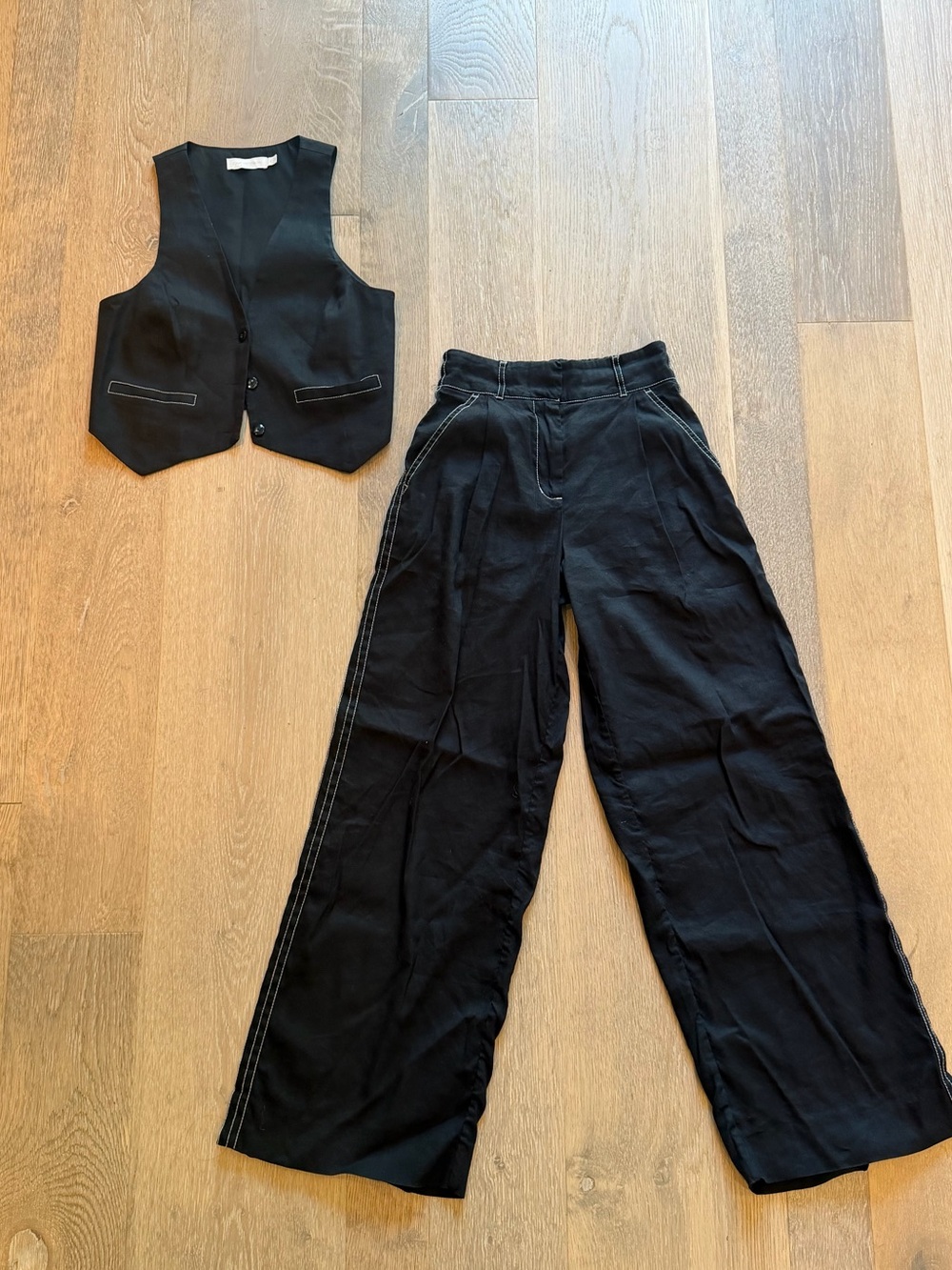 Jonathan Simkhai Black Wide-Leg Pants with Matching Vest